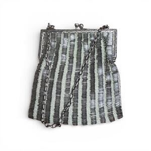 Vintage 1930s Art Deco Bugle Bead Evening Bag | Silver Tone Frame